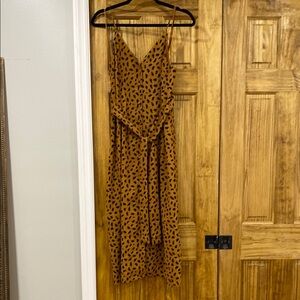 Everly Mustard Brown Spotted Maxi Dress
